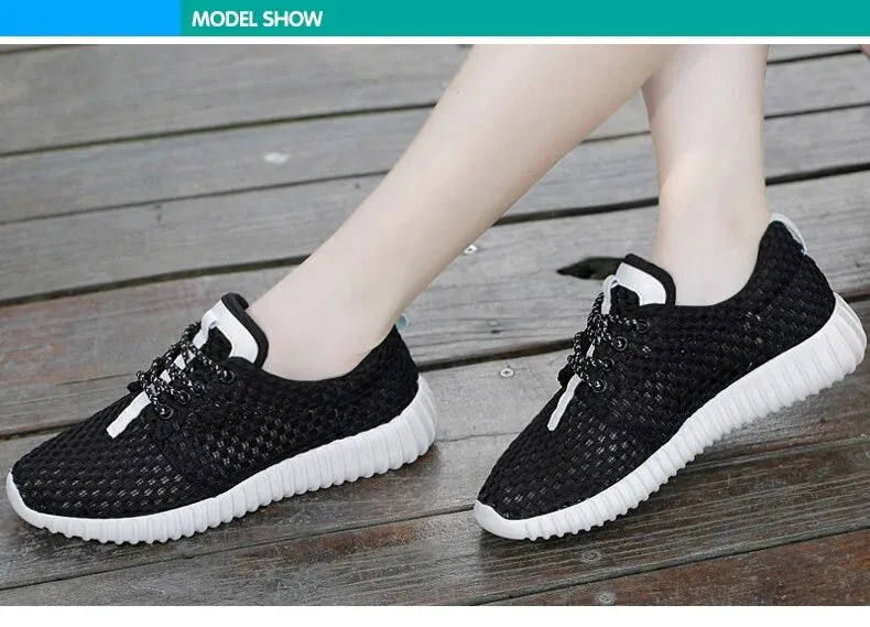 White Breathable Mesh Summer Running Sneaker Shoes for Women