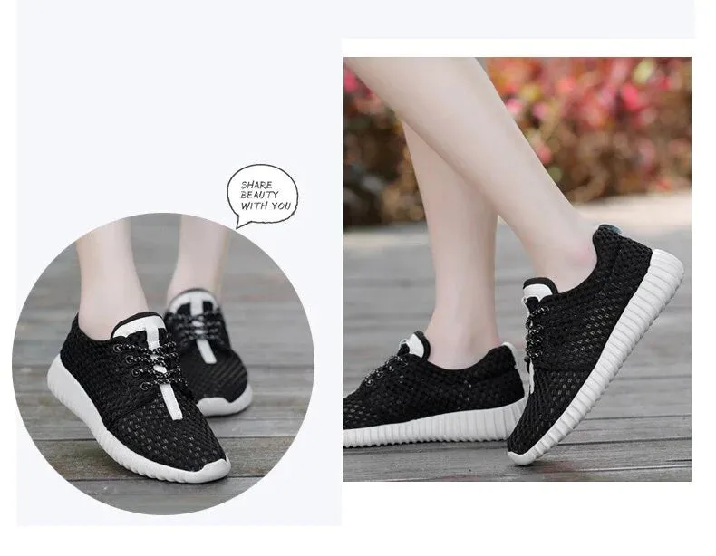 White Breathable Mesh Summer Running Sneaker Shoes for Women