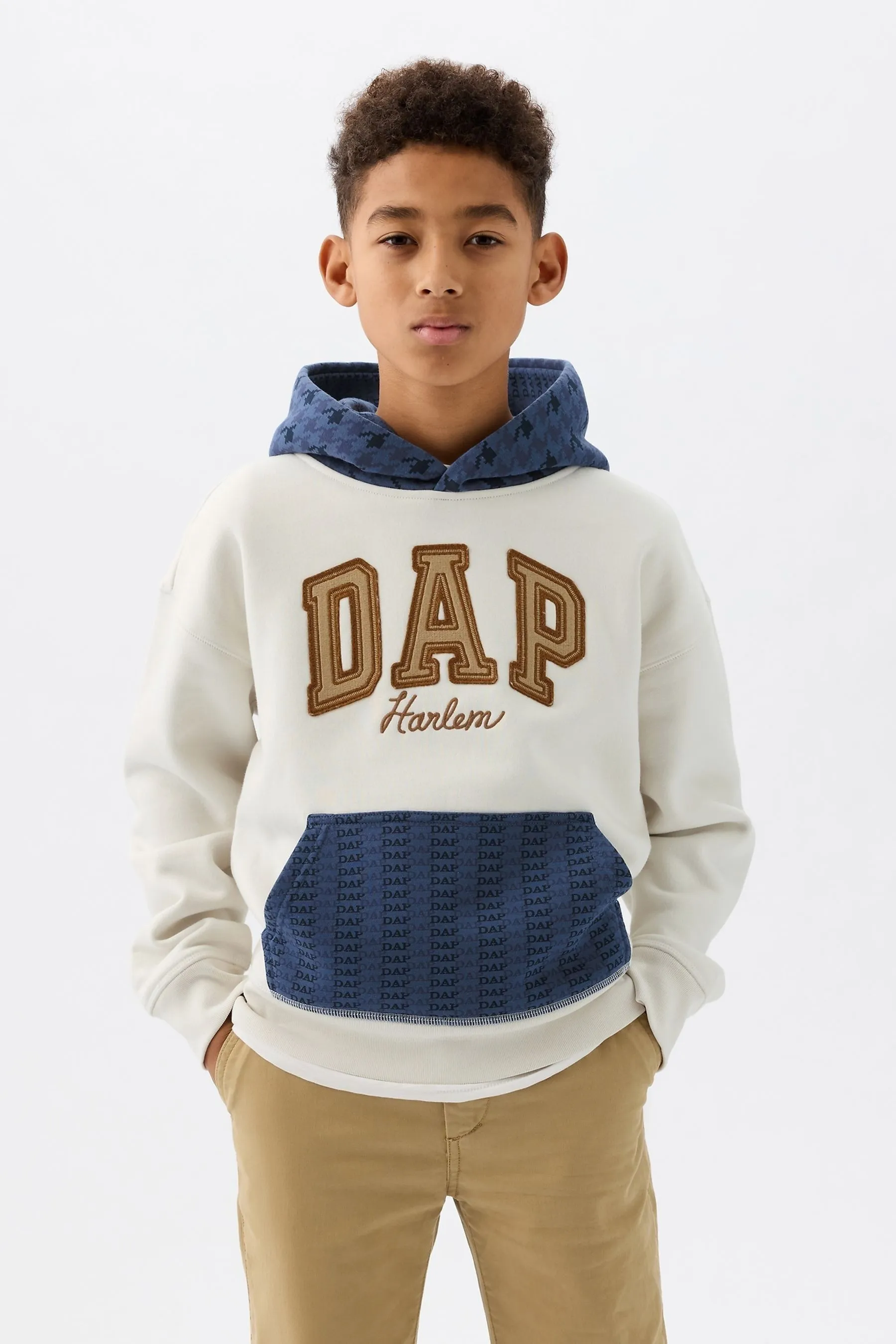 White Dapper Dan Kids Colourblock Logo Hoodie