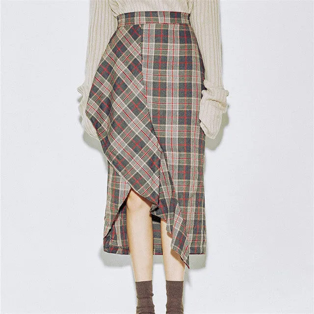 Women New Autumn Skirt Mid-calf A-line Skirt Female Fashion Maxi Plus Size Plaid Skirt Hot  72250 SM6