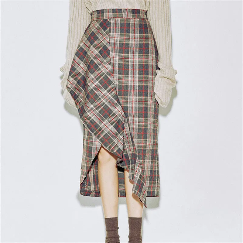 Women New Autumn Skirt Mid-calf A-line Skirt Female Fashion Maxi Plus Size Plaid Skirt Hot  72250 SM6