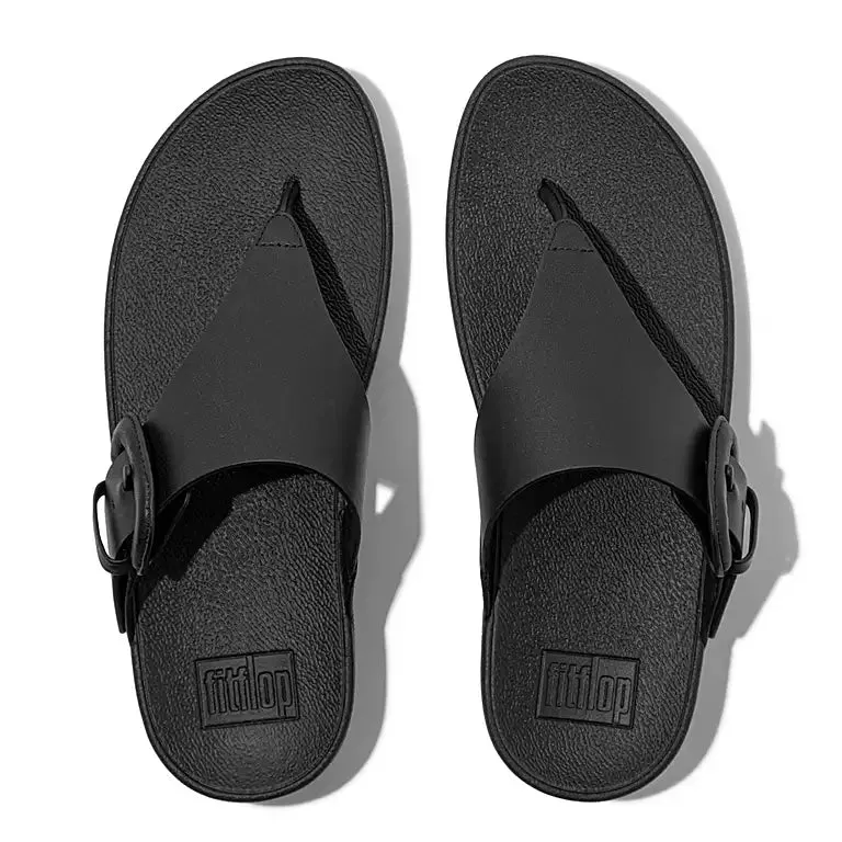 Women's Fitflop Lulu Covered-Buckle Raw-Edge Leather Toe-Post Sandals Color: Black