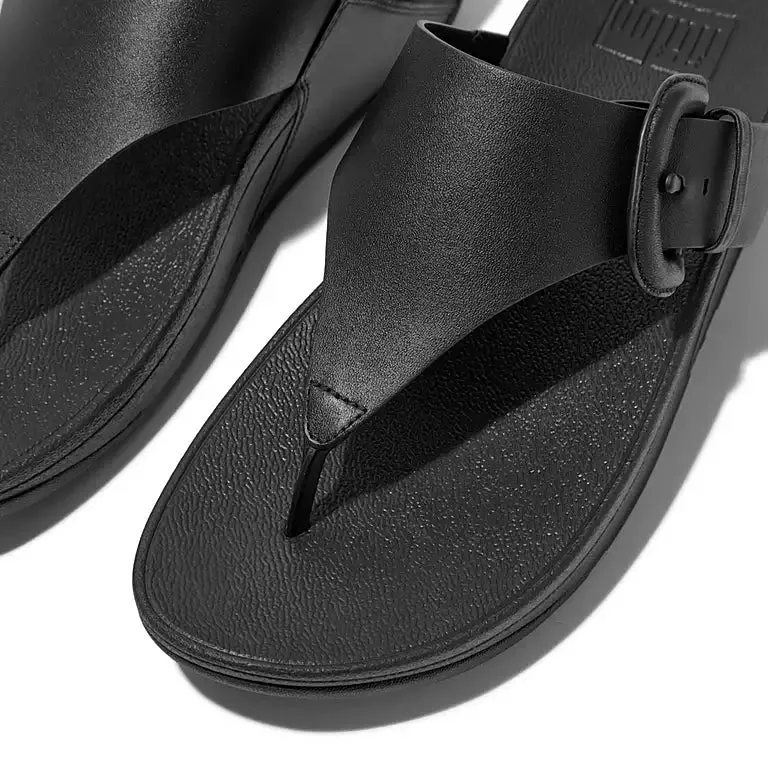 Women's Fitflop Lulu Covered-Buckle Raw-Edge Leather Toe-Post Sandals Color: Black